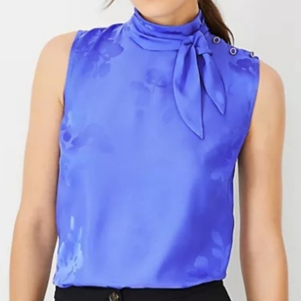Ann Taylor Periwinkle Blue Sleeveless Tie Neck Blouse NWT Sz  Small